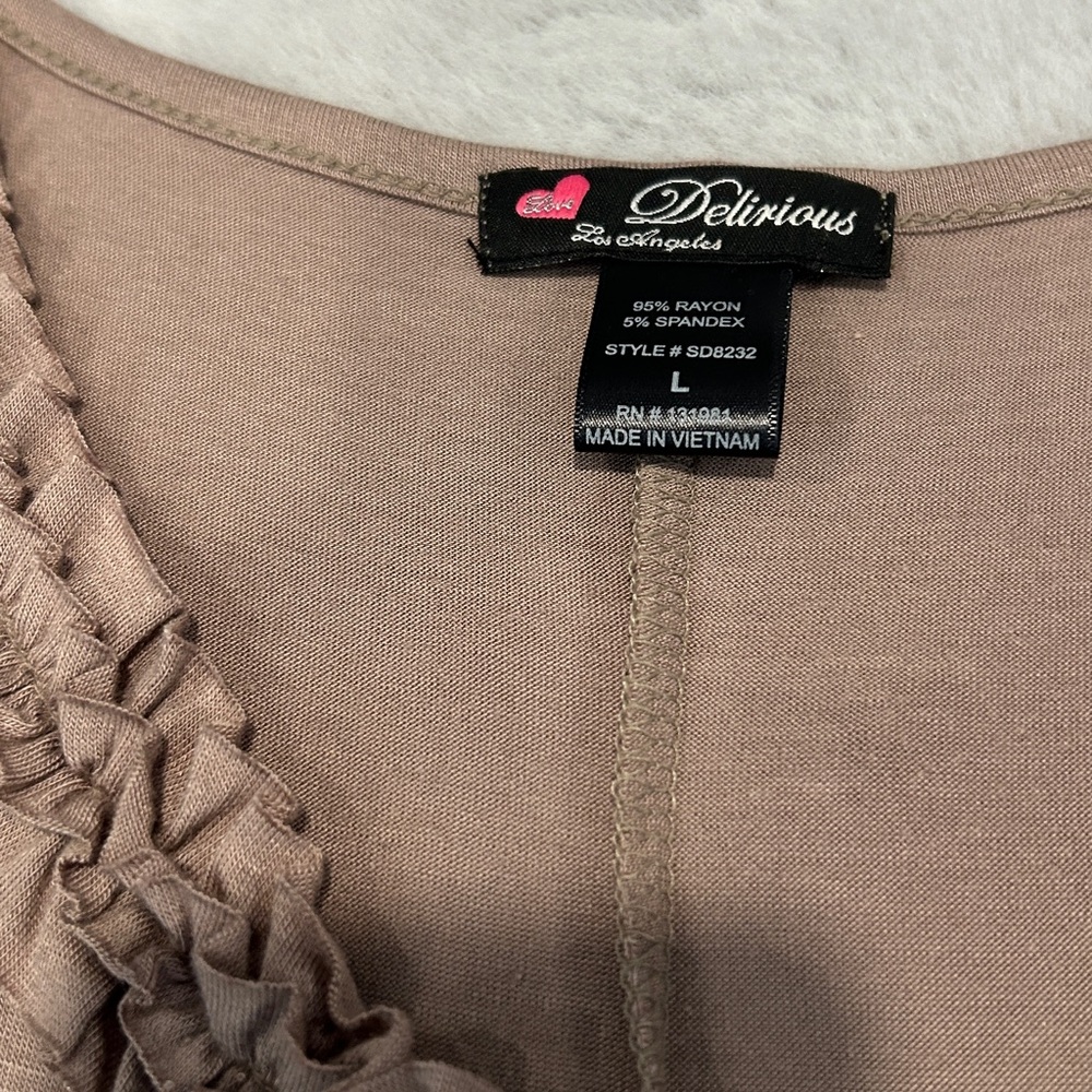 Taupe Ruffle Trim dress - Picture 3 of 5